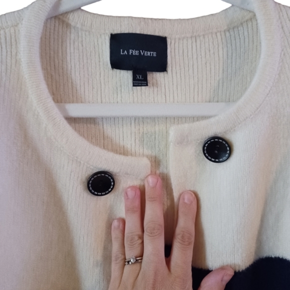 Women's XL Anthropologie La Fee Verte Navy Color Block Stripe Cardigan Sweater - Picture 11 of 16